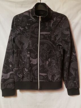 Girls Black Graphic Bomber Jacket - Full Zip